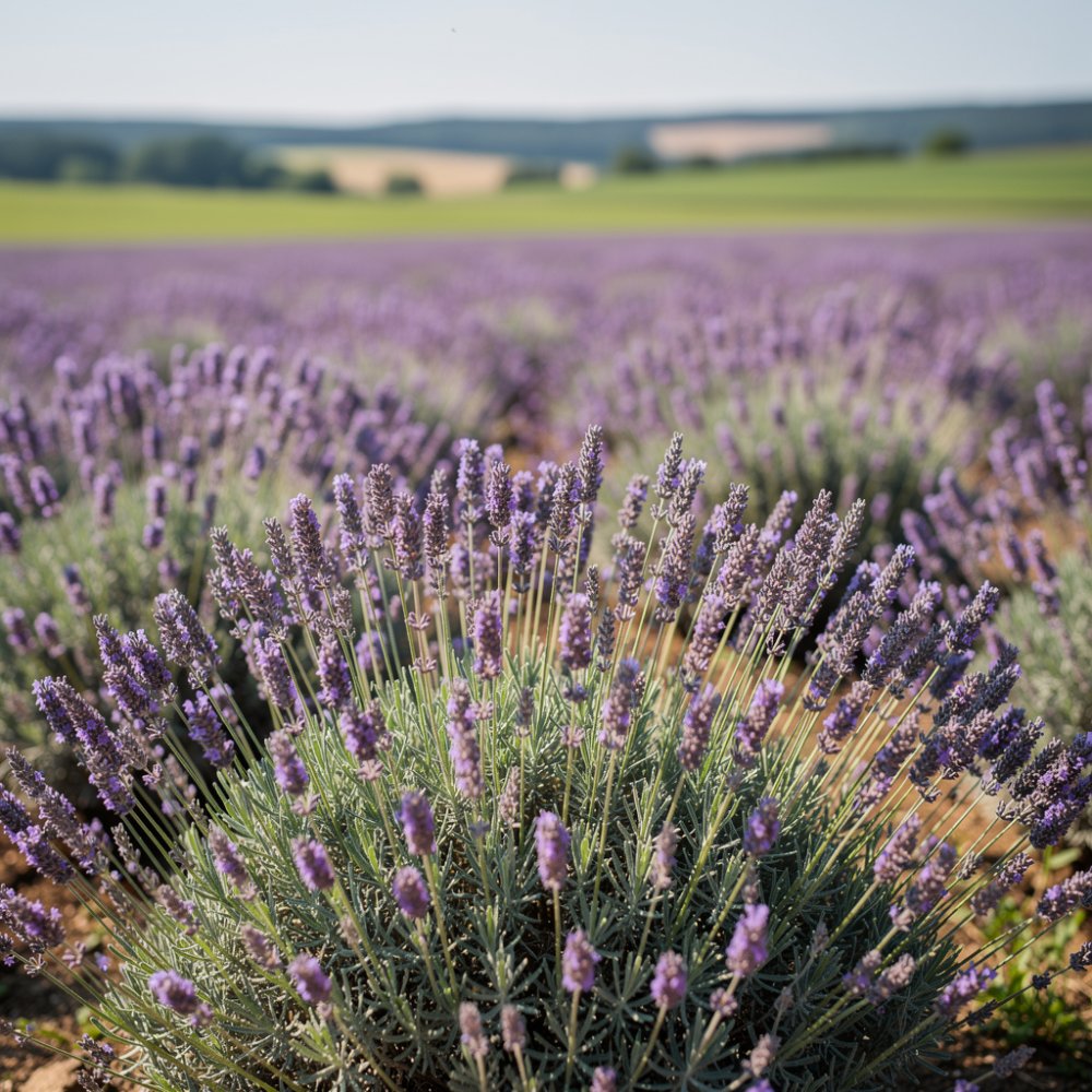 Lavendel mit violetten Ähren auf einem sonnigen Beet Lavendel mit violetten Ähren auf einem sonnigen Beet