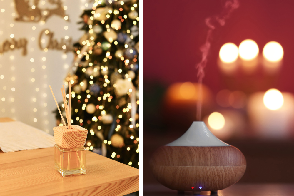 Diffuser mit ätherischen Ölen an einem Winterabend – Aromatherapie im Winter