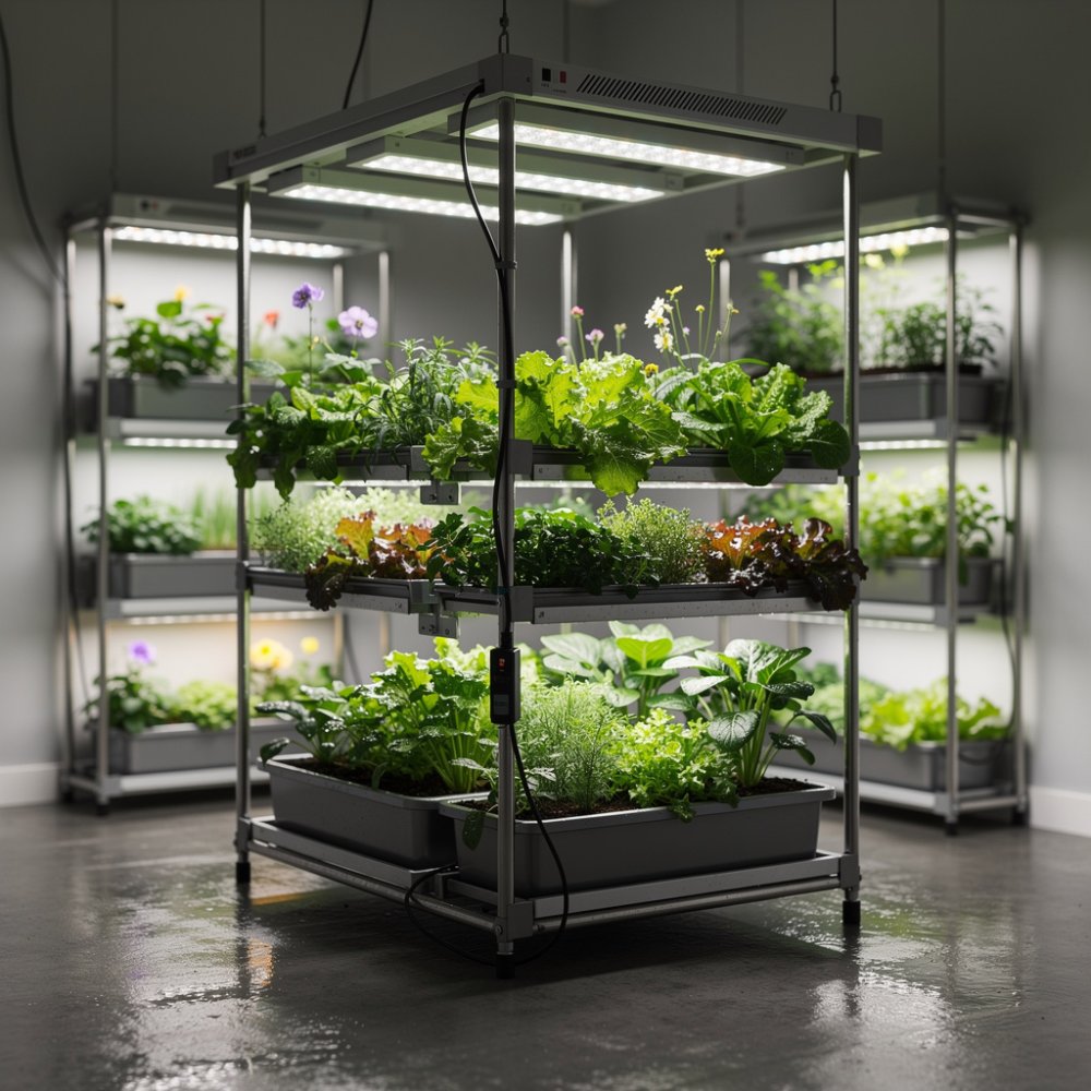 LED-Paneele beleuchten das Interieur mit Pflanzen