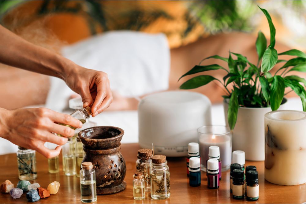 Ätherische Öle und Rohstoffe für die Zubereitung aromatherapeutischer Entspannungsmischungen